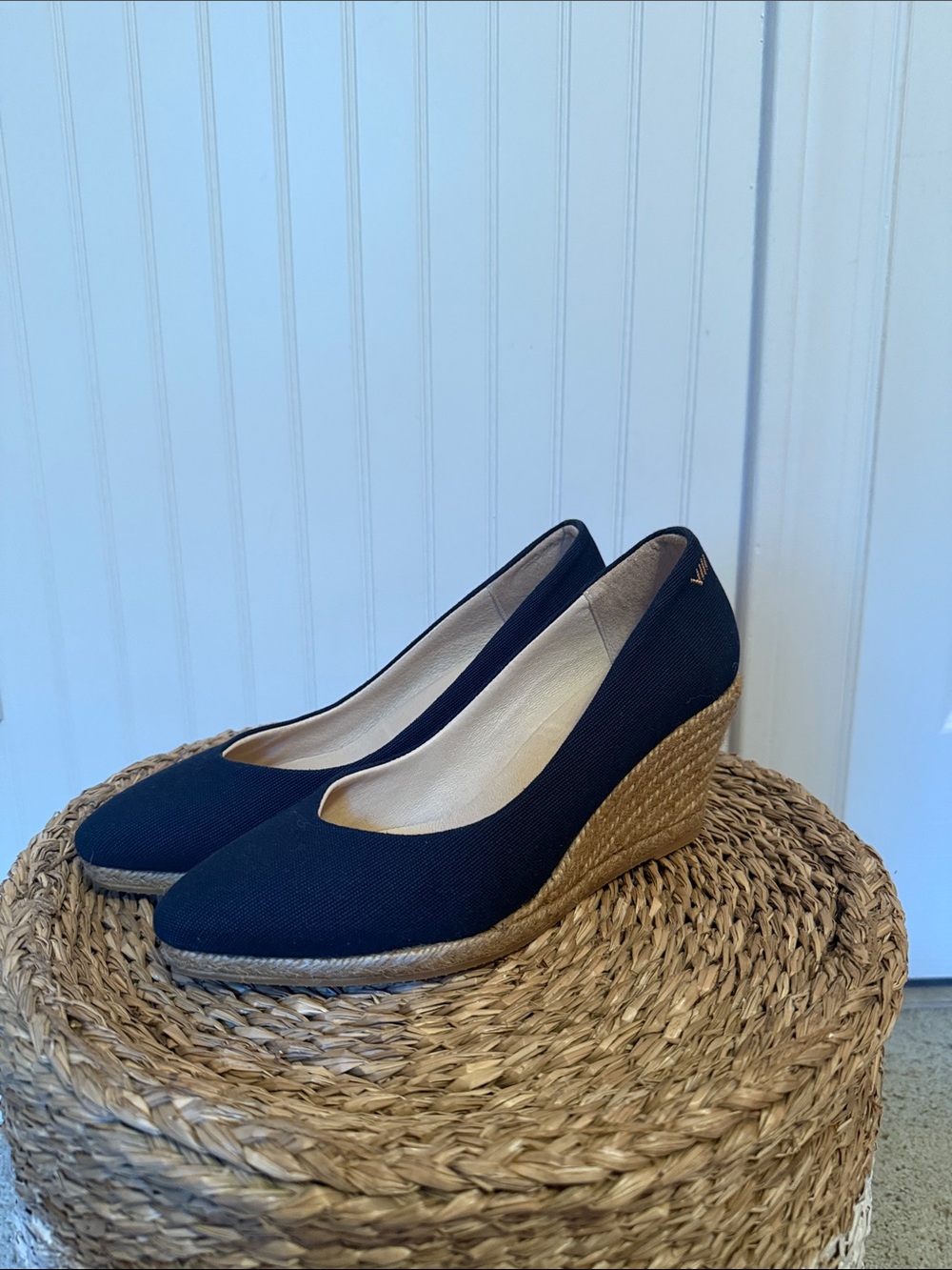 Navy Wedge Espadrille Pumps - Women’s Classic Wedge - 38.5